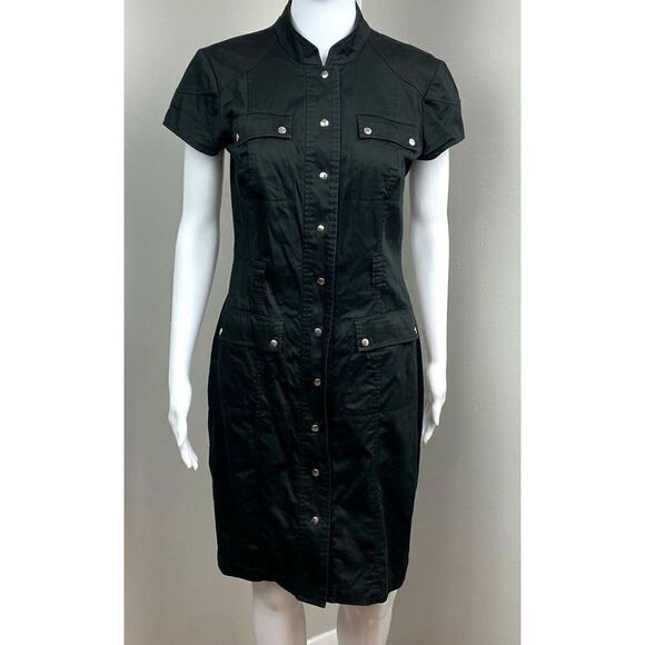 Calvin Klein Dresses & Skirts - Calvin Klein Button Up Short Sleeve Midi Dress Womens 6 Black Business Casual BD